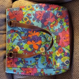 NWOT Sakroots large turquoise blue flower print canvas purse